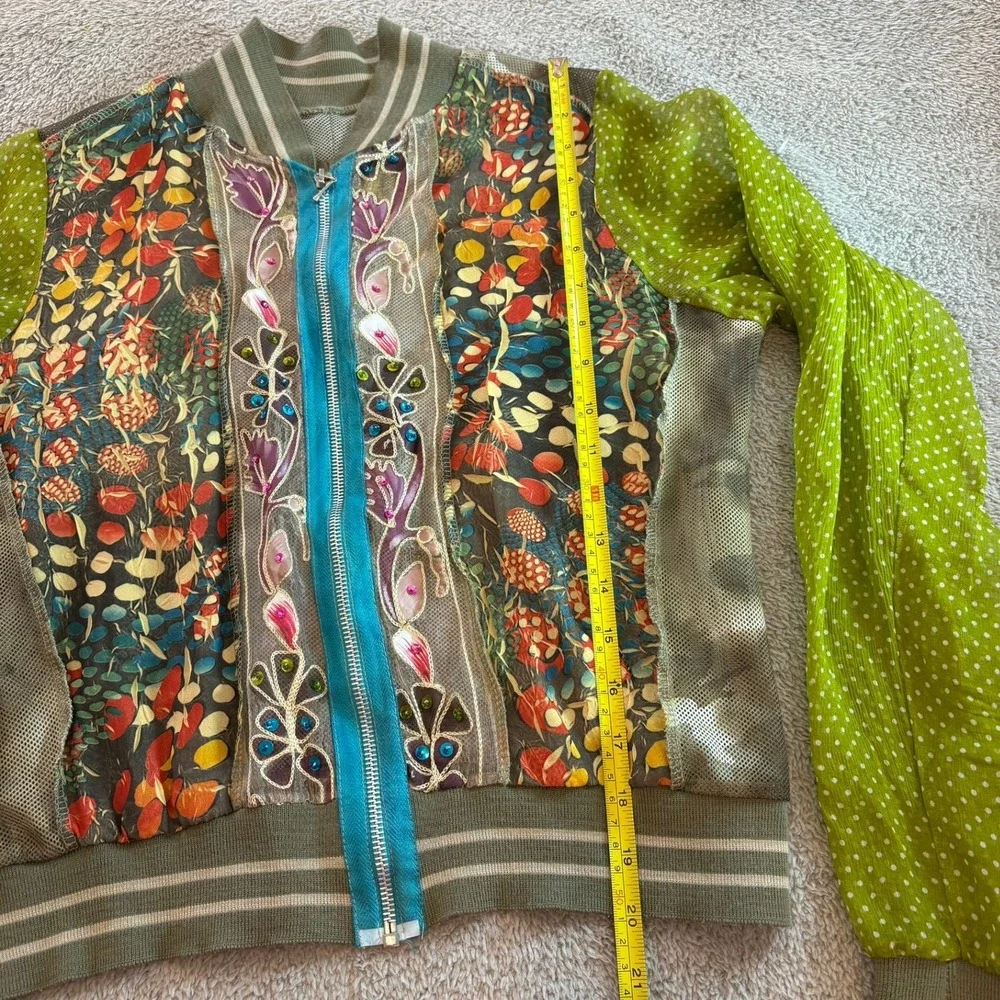 Wooxoom Paris Silk Patchwork Bomber Jacket Embroidered Mesh Green T3 Medium Rare
